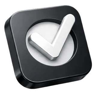 Symbole de validation en 3D figurant sur la page À propos de Vela Rendecto