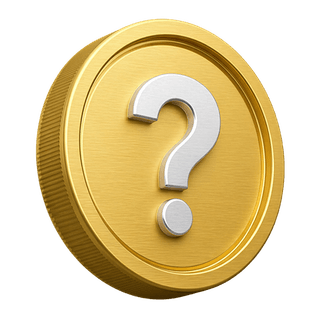 Point d'interrogation sur une pièce d'or 3D décorative, visible sur la page FAQ